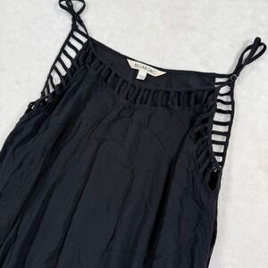 Billabong Womens Black Lattice Cutout Sharkbite Hem Cami Tank Top Medium